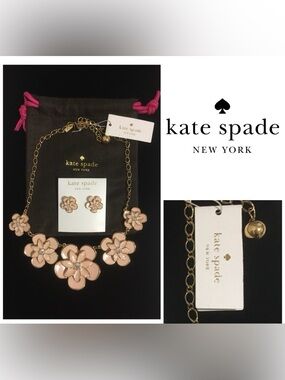 🆕KATE SPADE - NWT - PINK / GOLD FLORAL NECKLACE AND EARRINGS SET